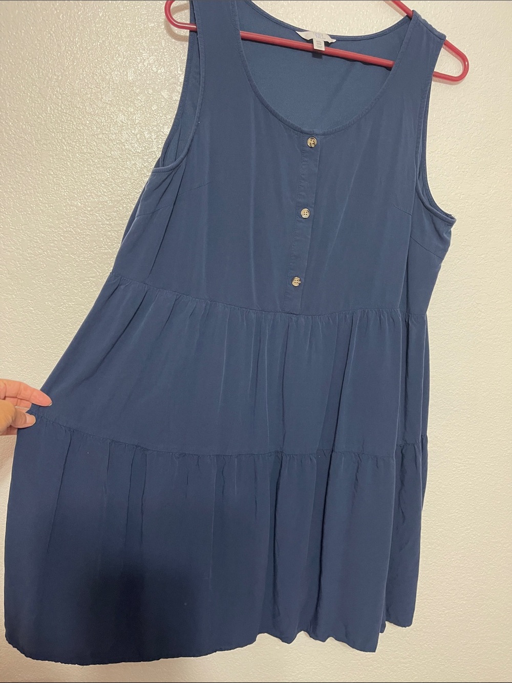 Time and Tru Navy Sleeveless Tiered Button-Front Mini Dress